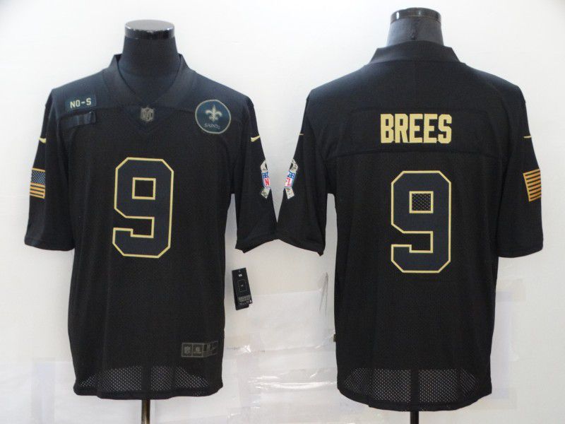 Men New Orleans Saints 9 Brees Black gold lettering 2020 Nike NFL Jersey